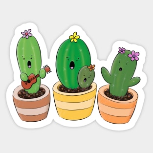 Cute cactus trio singing cartoon illustration Sticker